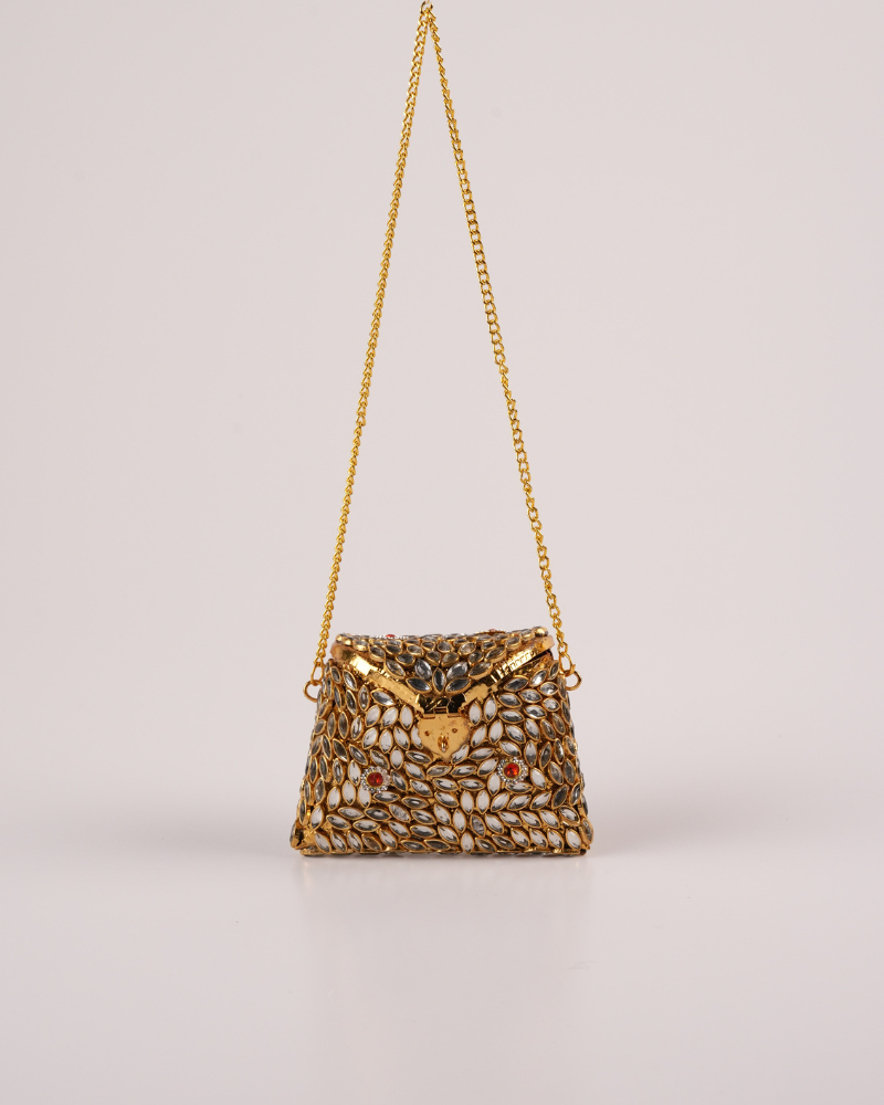Golden Stone-Embellished Traditional Sling Bag
