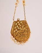 Golden Pearl & Crystal Stone Party Sling Bag