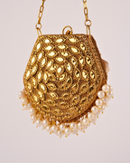Golden Pearl & Crystal Stone Party Sling Bag