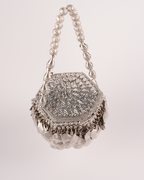 Royal Silver Heritage Potli Bag with Designer Hanging Details