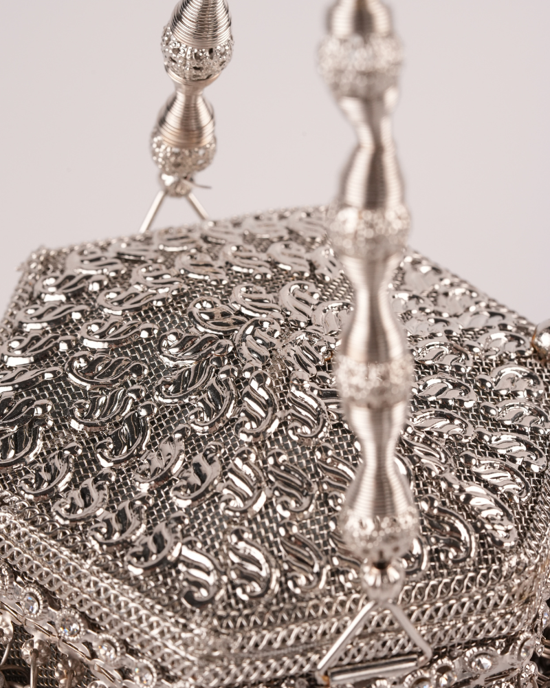 Royal Silver Heritage Potli Bag with Designer Hanging Details