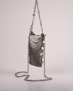 Silver Metallic Chain Sling Bag with Traditional Charms
