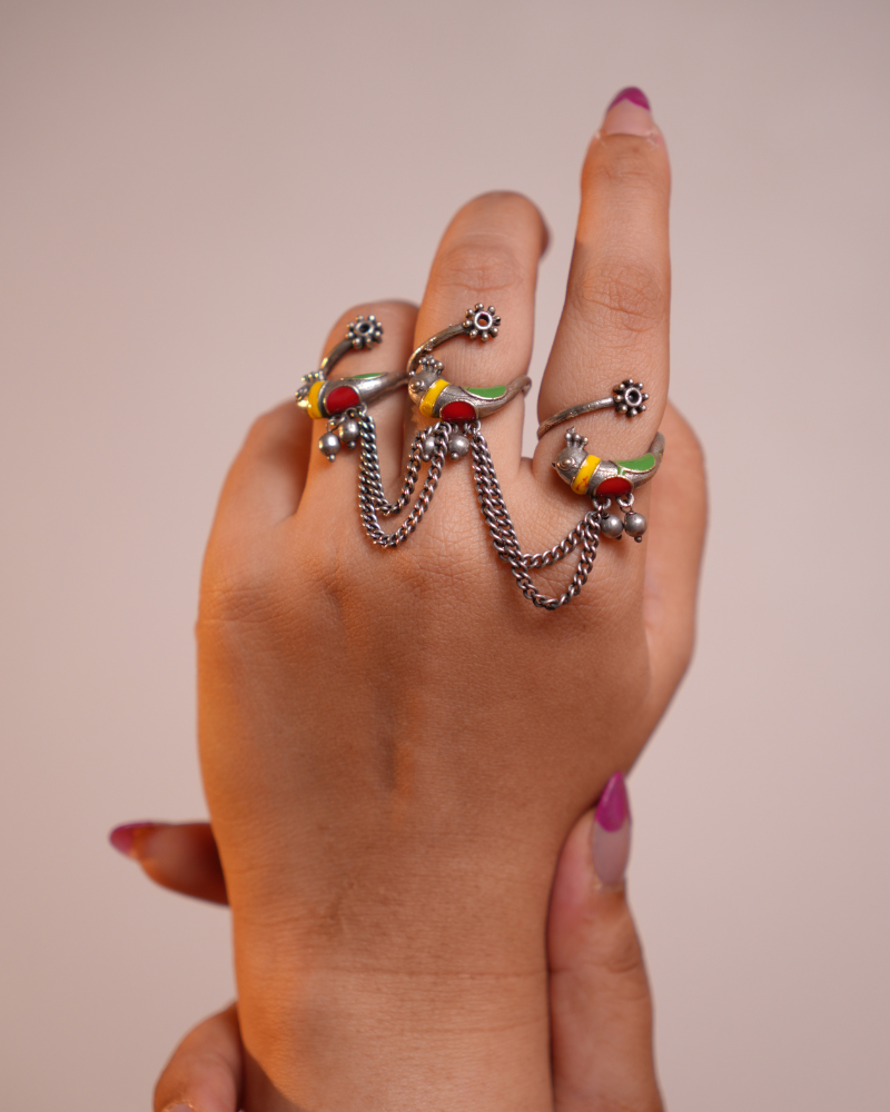 Oxodised 3 Finger Ring Parrot - Multicolor