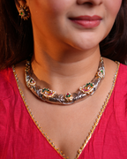 Oxodised embroidered Hasli with Kundan pieces