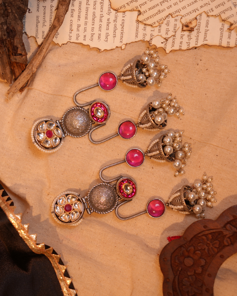 Oxidised Magenta Kashmiri Kundan Earrings