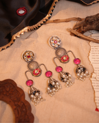 Oxidised Magenta Kashmiri Kundan Earrings
