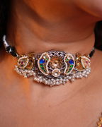 Oxidised Peacock & Parrot Choker with Blue Green Details