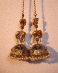 Oxidised Elephant Jhumkas with Blue Chain