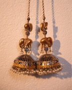 Oxidised Elephant Jhumkas with Blue Chain