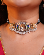 Oxidised Peacock & Parrot Choker with Blue Green Details