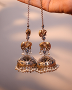 Oxidised Elephant Jhumkas with Blue Chain