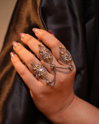 Oxidised Three Finger Ring with Golden Detailing