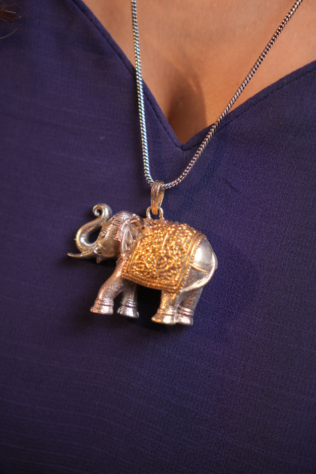 Oxidised Nandi Chain Pendant with earrings