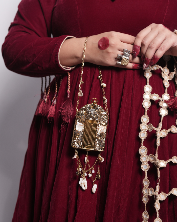 Rectangle Tyohaar Batua with Pearls