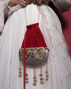 Silver Handcrafted Heritage Potli Bag