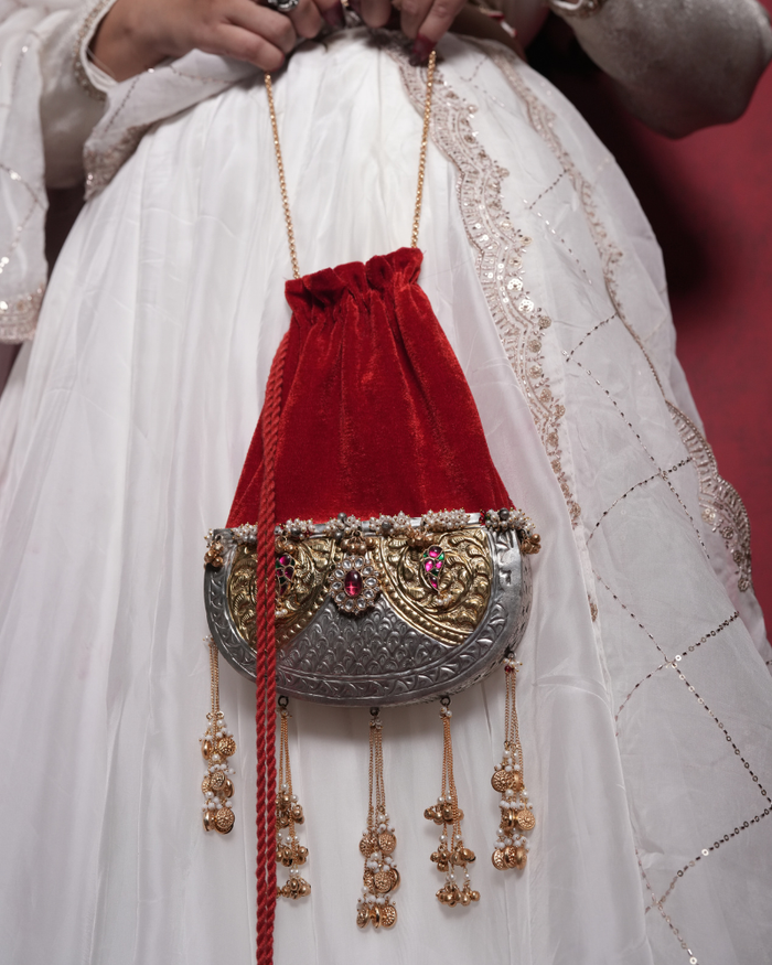 Silver Handcrafted Heritage Potli Bag
