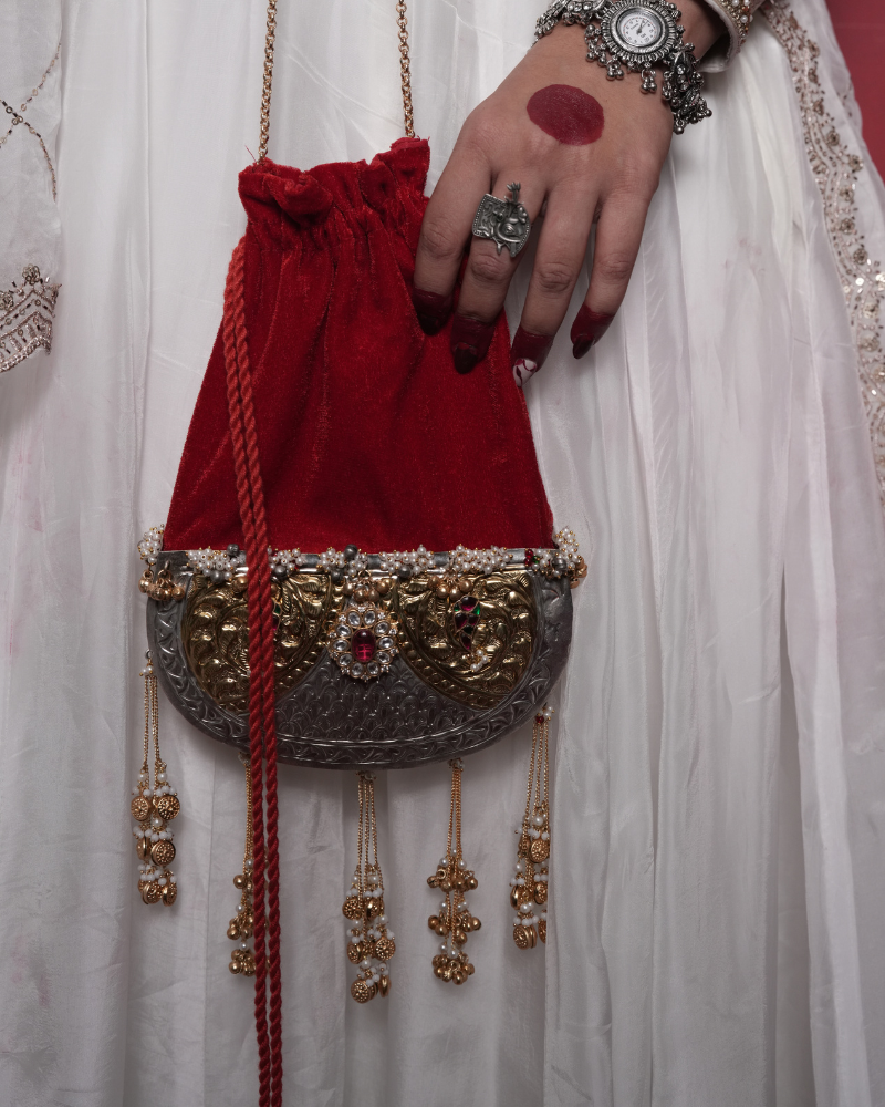 Silver Handcrafted Heritage Potli Bag