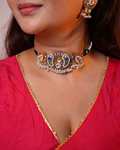Oxidised Peacock & Parrot Choker with Blue Green Details