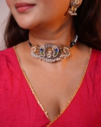 Oxidised Peacock & Parrot Choker with Blue Green Details