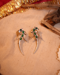 Sculptural Oxidised Peacock Earrings with Green Stone