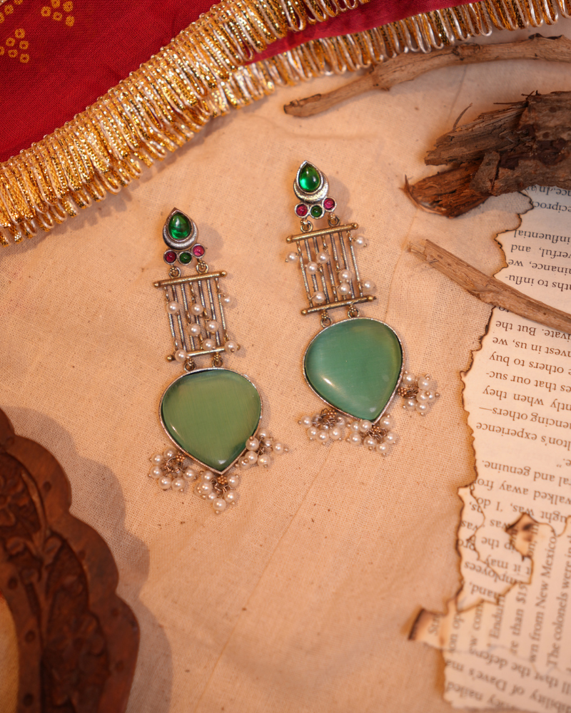 Trending Green Parrot Studs with Pearl Detailing