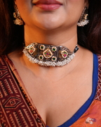 Oxidised Choker with Green & Pink Jarokha Kundan