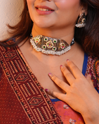 Oxidised Choker with Green & Pink Jarokha Kundan