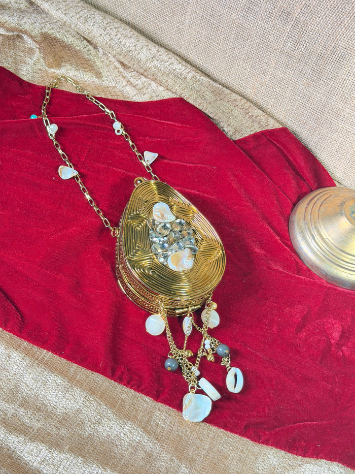 Royal Gold-Tone Shell Embellished Teardrop Batua