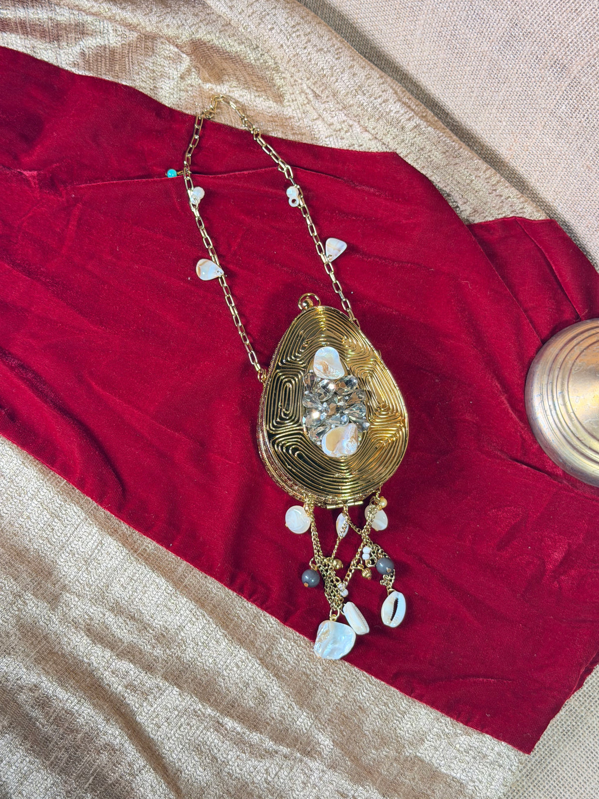 Royal Gold-Tone Shell Embellished Teardrop Batua