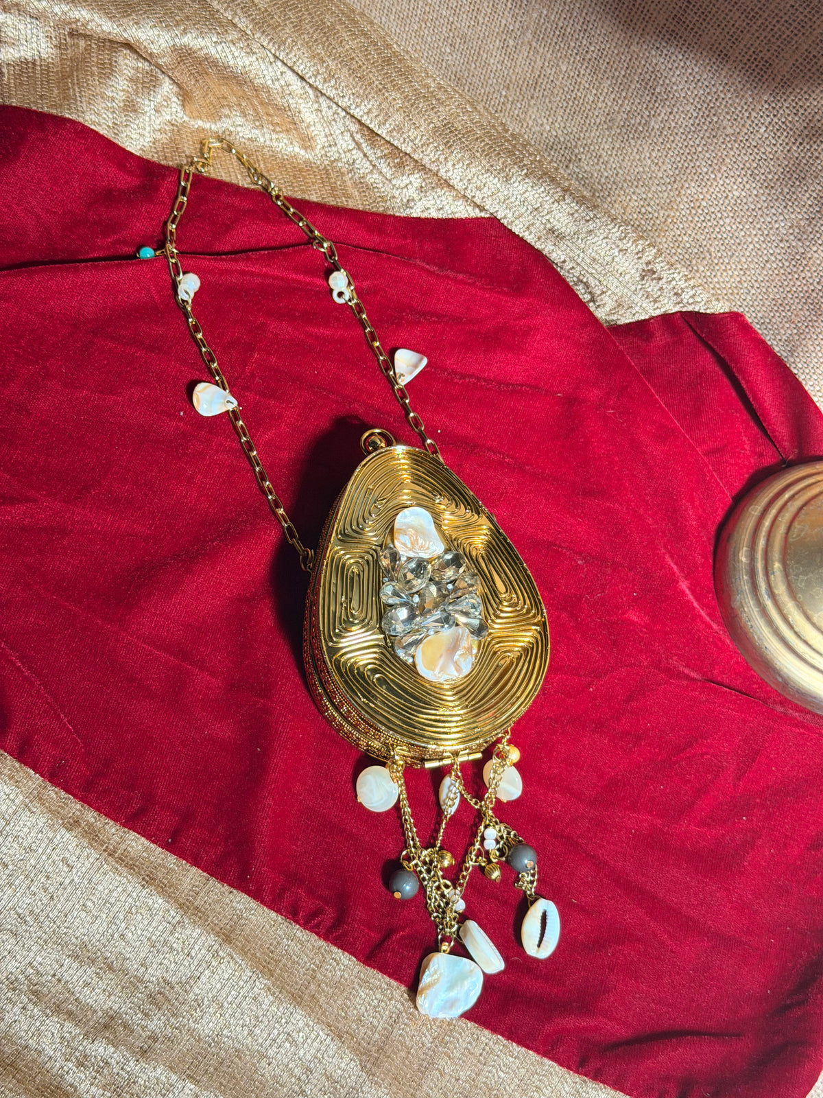 Royal Gold-Tone Shell Embellished Teardrop Batua