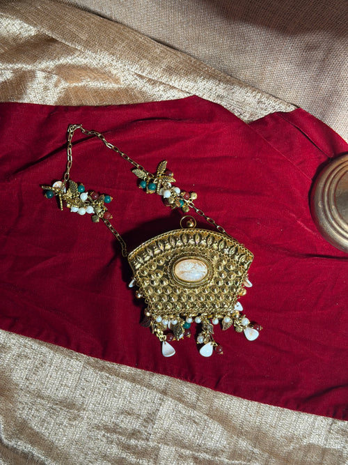 Antique Gold-Tone Pearl & Multicolor Beaded Heritage Batua